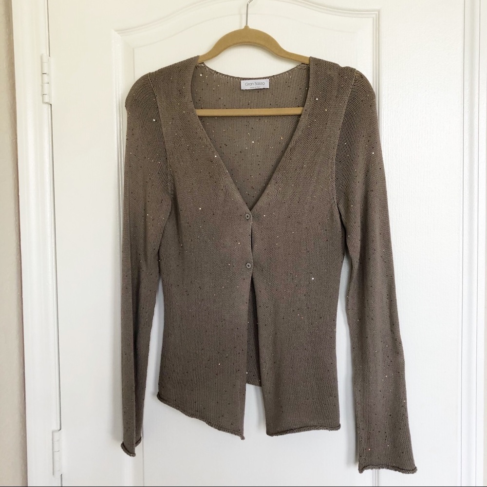 GRAN SASSO Sequins Cardigan in Taupe Size S (40)